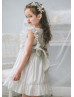 Ivory Chiffon Pleated Boho Flower Girl Dress